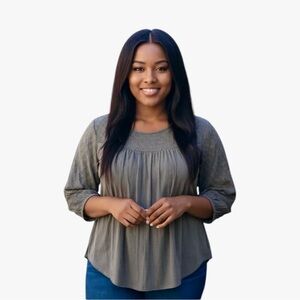 TORRID 00 0X XL Gray Washed Gauze Blouse Eyelet Detail 3/4 Sleeve R $46